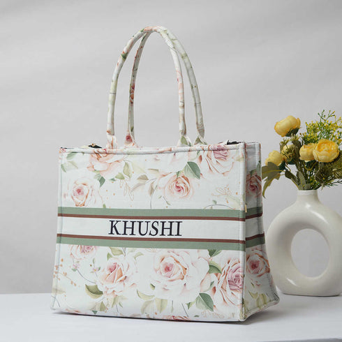 Customized Floral Printed Oversized Shopper Tote Box Bag - Uncommongifts.in