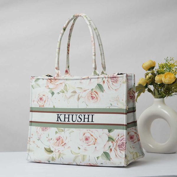 Customized Floral Printed Oversized Shopper Tote Box Bag - Uncommongifts.in