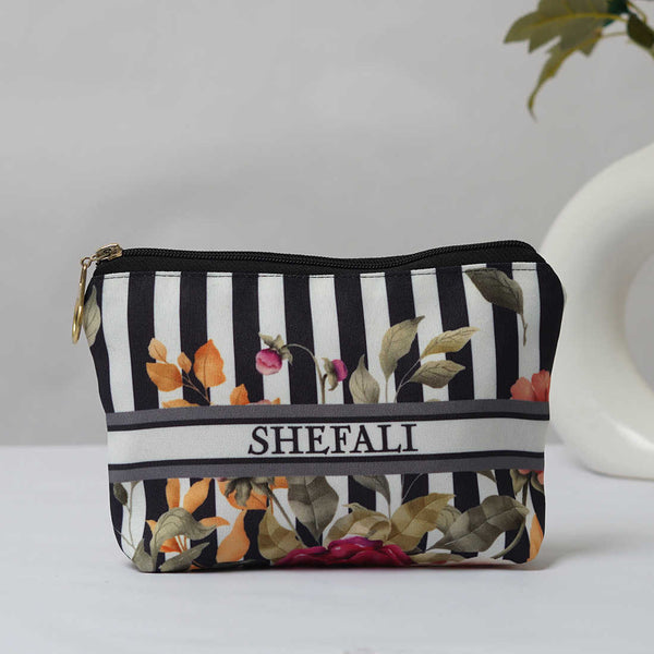 Black & White Stripes Floral Printed Box Pouch - Uncommongifts.in