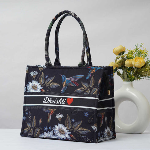 Customized Birds And Flowers Box Tote Bag - Uncommongifts.in