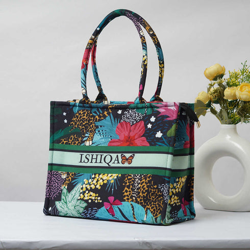 Jungle Floral Printed Box Tote Bag - Uncommongifts.in