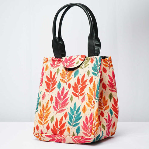 Leafs Printed Lunch Bag With Handle
