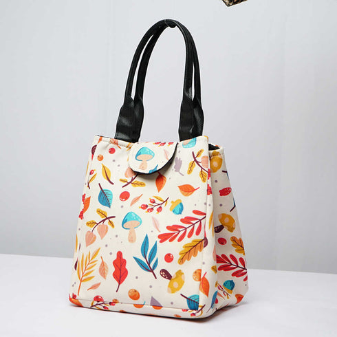 Leafs Printed Lunch Bag With Handle
