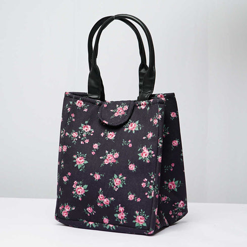 Small Rose Printed Lunch Bag With Handle