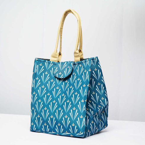 Leaf Printed Canvas Lunch Bag With Handle