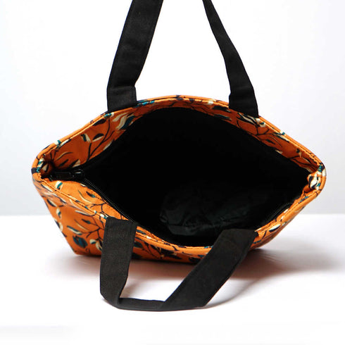 Leafs Printed Canvas Lunch Bag With Handle