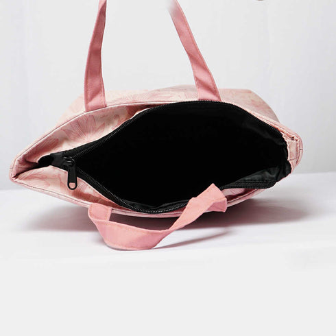 Pink Floral Printed Lunch Bag With Handle