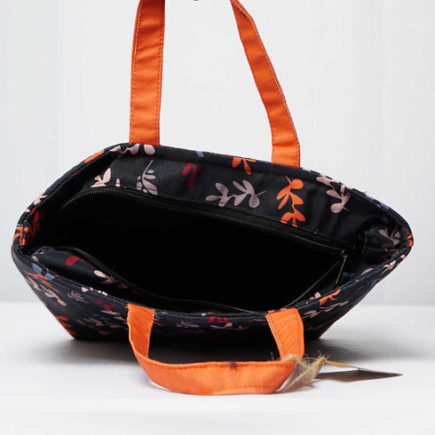 Multi Leafs Printed Lunch Bag With Handle