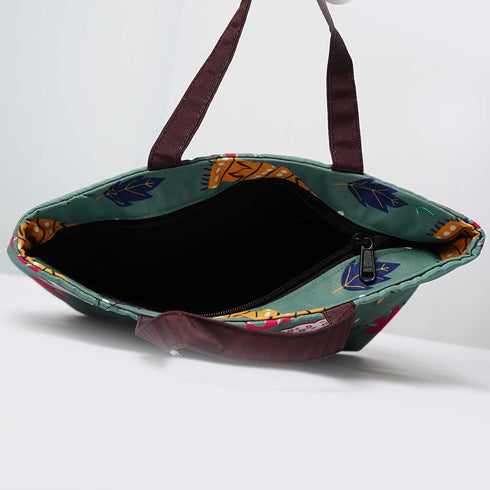 Leaf Printed Lunch Bag With Handle