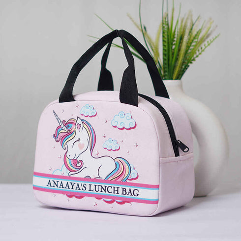 Personalised Unicorn Printed Kids Lunch Bag With Handle