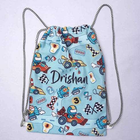 Personalised Car Printed Kids Drawstring Bag
