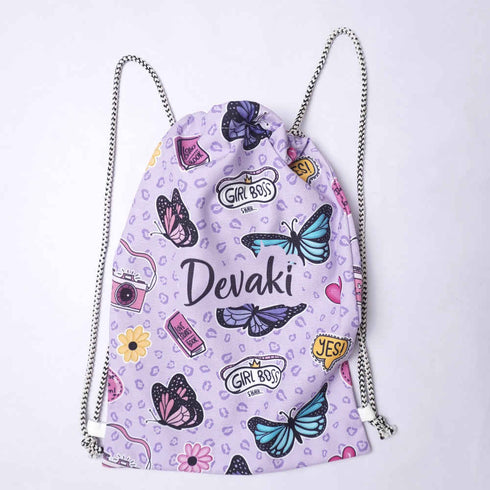 Personalised Butterfly Printed Kids Drawstring Bag