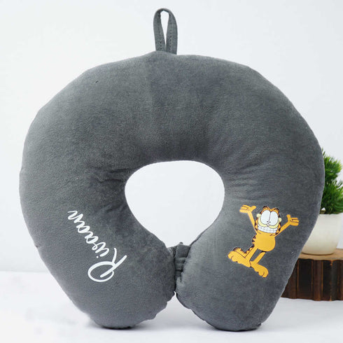 Personalised Cartoon Printed Kids Neck Pillow - Grey