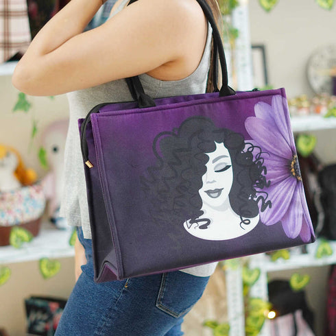 Beautiful Girl Printed Purple Box Tote Bag - Uncommongifts.in