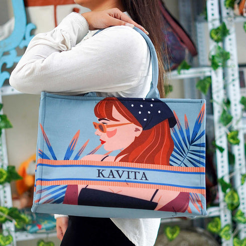 Beautiful Girl Printed Box Tote Bag - Uncommongifts.in