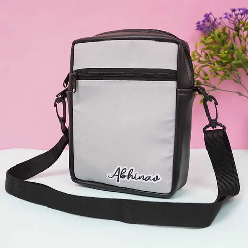 Ivory Color Print Men Sling Bag