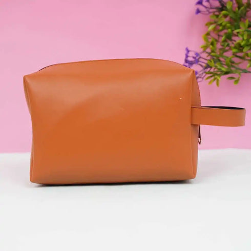 Personalized PU Box Pouch with Charm- Tan