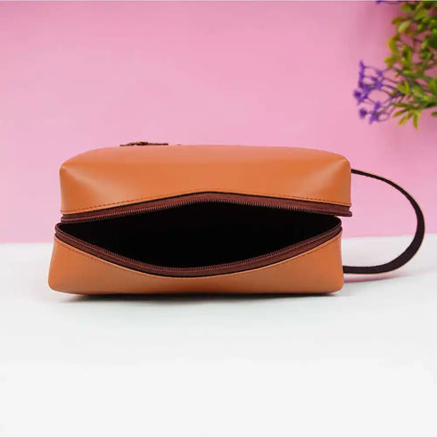 Personalized PU Box Pouch with Charm- Tan