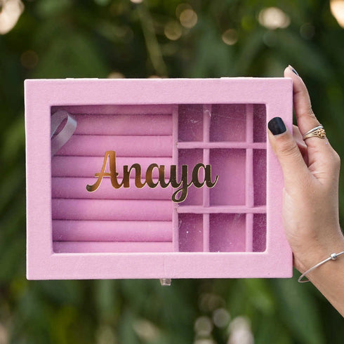 Personalized 9 Grid Jewellery Organiser Velvet Storage Box Case