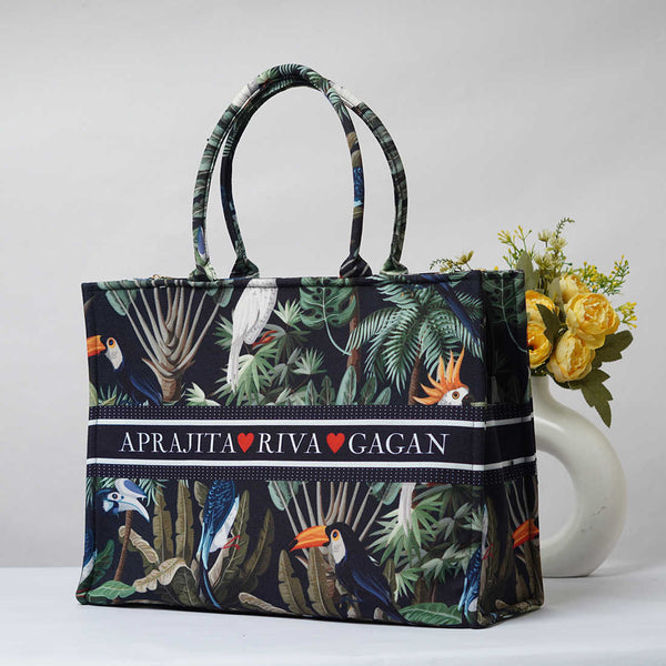 Bird Jungle Printed Customised Box Tote Bag - Uncommongifts.in