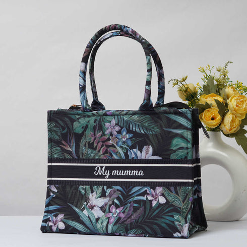 Flower & Leaves Printed Customised Box Tote Bag - Uncommongifts.in