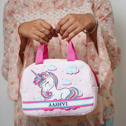 Personalised Unicorn Printed Kids Lunch Bag With Handle