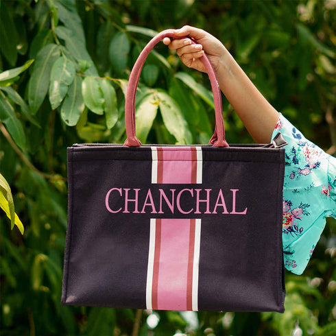 Customized Black Striped Box Tote Bag - Uncommongifts.in