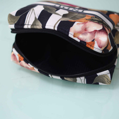 Personalised Black & White Stripe Floral Box Pouch - Uncommongifts.in
