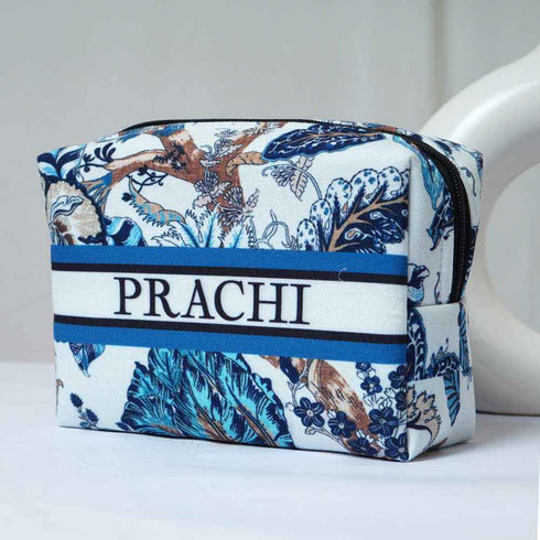 Blue Floral Printed Box Pouch