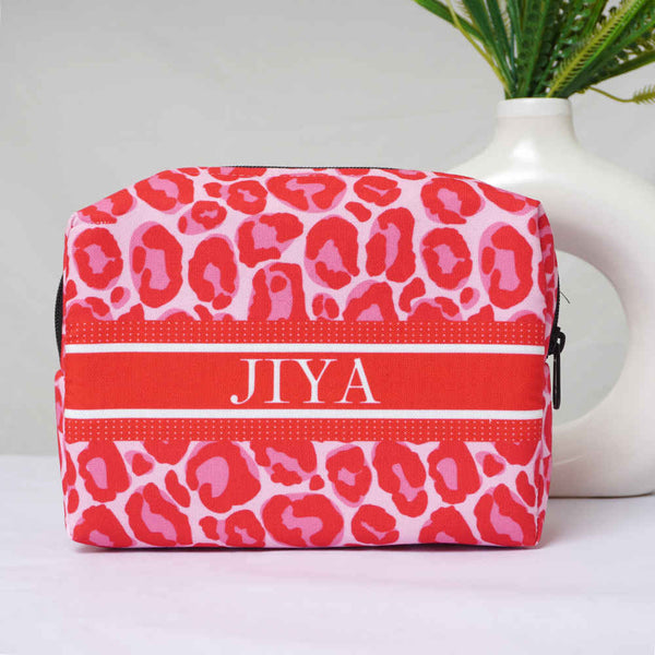 Pink Leopard Printed Personalised Box Pouch