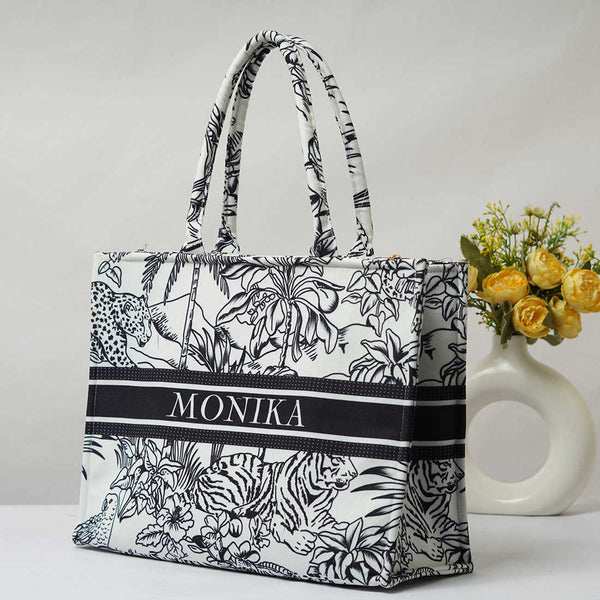 Black & White Animal Printed Customised Box Tote Bag - Uncommongifts.in