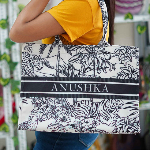 Black & White Animal Printed Customised Box Tote Bag - Uncommongifts.in