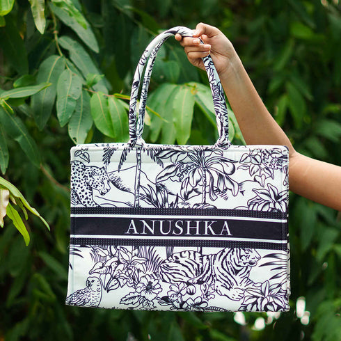 Black & White Animal Printed Customised Box Tote Bag - Uncommongifts.in