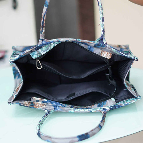Grey Floral Printed Customised Box Tote Bag - Uncommongifts.in
