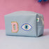 Personalized PU Pouch with Patch and Initial Letter - Sky Blue