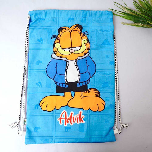 Personalised Cat Printed Kids Drawstring Bag