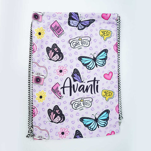 Personalised Butterfly Printed Kids Drawstring Bag