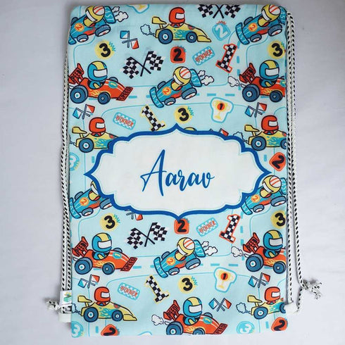 Personalised Cars Printed Kids Drawstring Bag