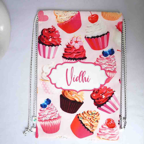 Personalised Cup Cake Printed Kids Drawstring Bag