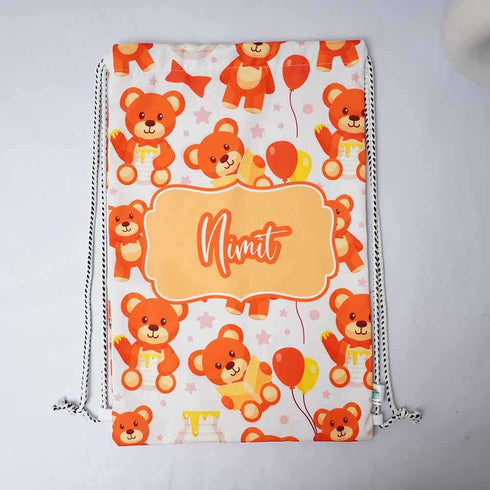 Personalised Teddy Printed Kids Drawstring Bag