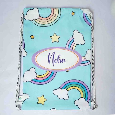 Personalised Rainbow Printed Kids Drawstring Bag