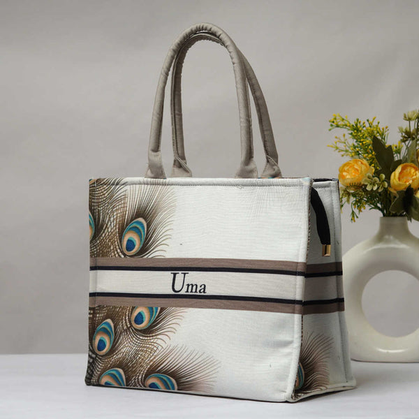 Customized Mor-Pankh Printed Brown Handheld Box Bag - Uncommongifts.in