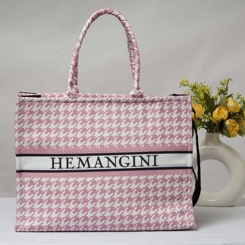 Baby Pink Geometric Printed Personalised Box Tote Bag - Uncommongifts.in