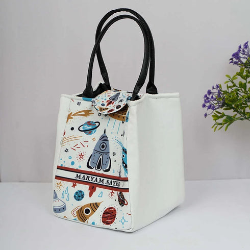 Personalized Space Printed Lunch Bag With Handle for Kids