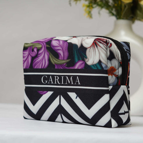 Zigzag Floral Printed Personalised Box Pouch - Uncommongifts.in
