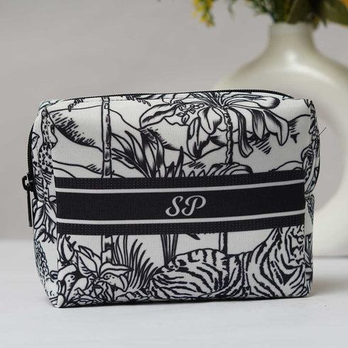 Black & White Animal Printed Customised Box Pouch - Uncommongifts.in