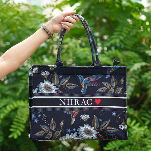 Customized Birds And Flowers Box Tote Bag - Uncommongifts.in