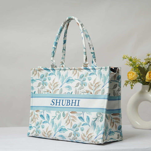 Leaves & Flower Printed Customised Box Tote Bag - Uncommongifts.in