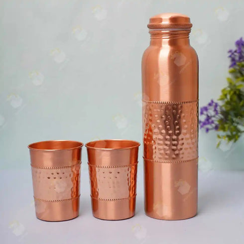 Copper Bottle with Two Glasses Diwali Gift Combo