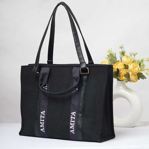 All Black Allure Personalised Handbag - Uncommongifts.in
